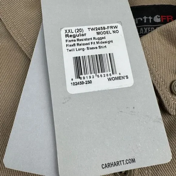 NWT Carhartt FR Shirt Women's XXL(20) Relaxed Fit Long Sleeve Twill Beige CAT2 - Picture 5 of 12